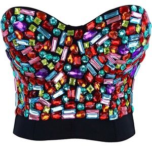 Bustier top, bejeweled! Size XL, brand new. Removable straps.